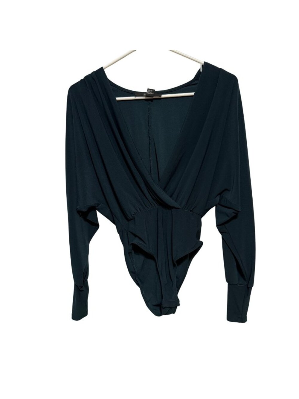 Forever 21 Womens XS Dark Green Long Sleeve Deep V-Neck Bodysuit